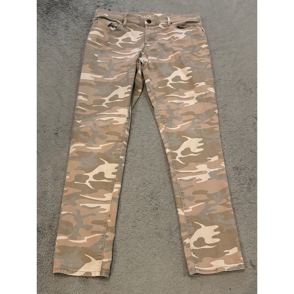 Ann Taylor LOFT Relaxed Skinny Camo Pants Tan Brown Size 28/6 Camouflage Utility
